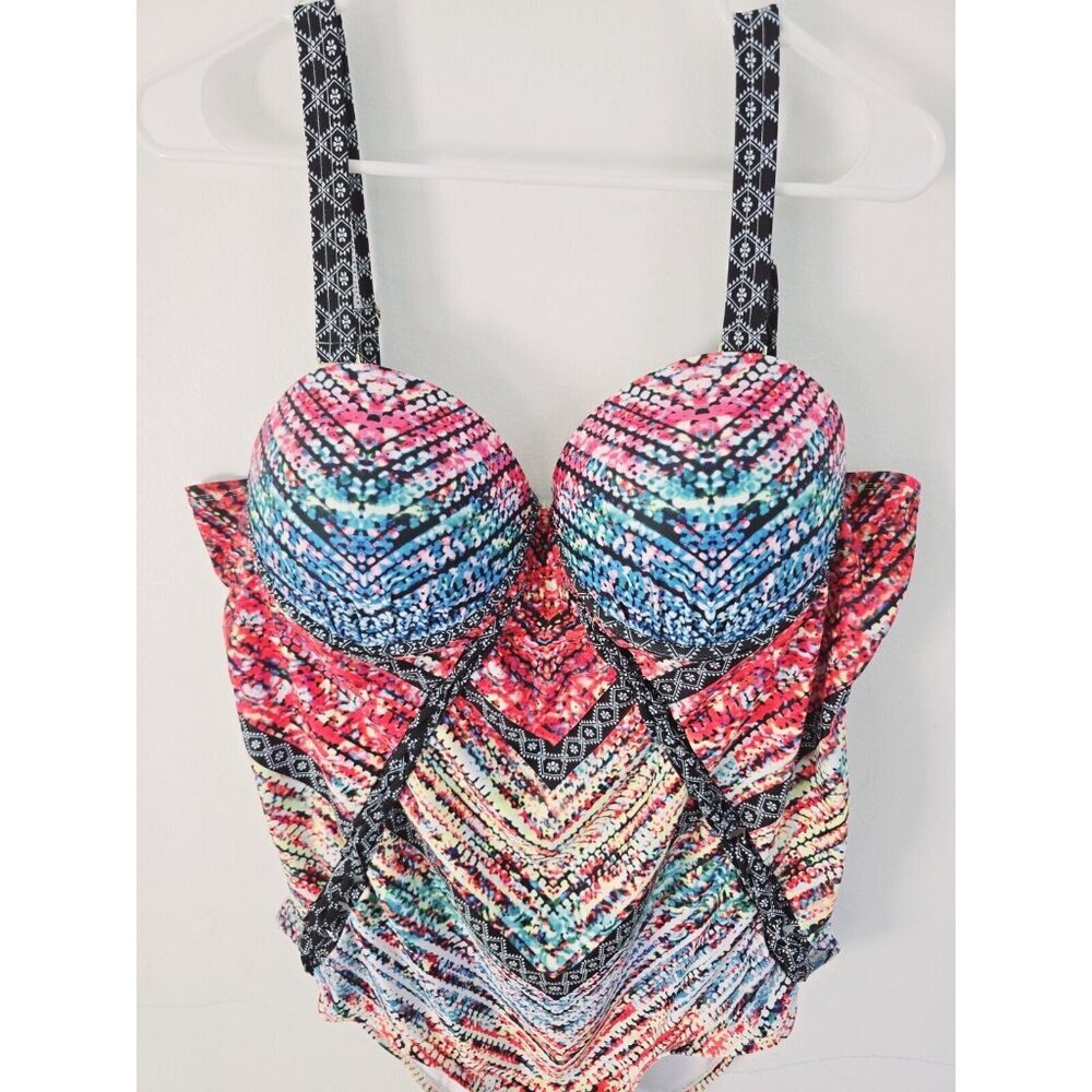Meet Curve Multicolored Plunge Underwire Molded Cups One Piece Swimsuit 4X 4XL - Picture 4 of 12